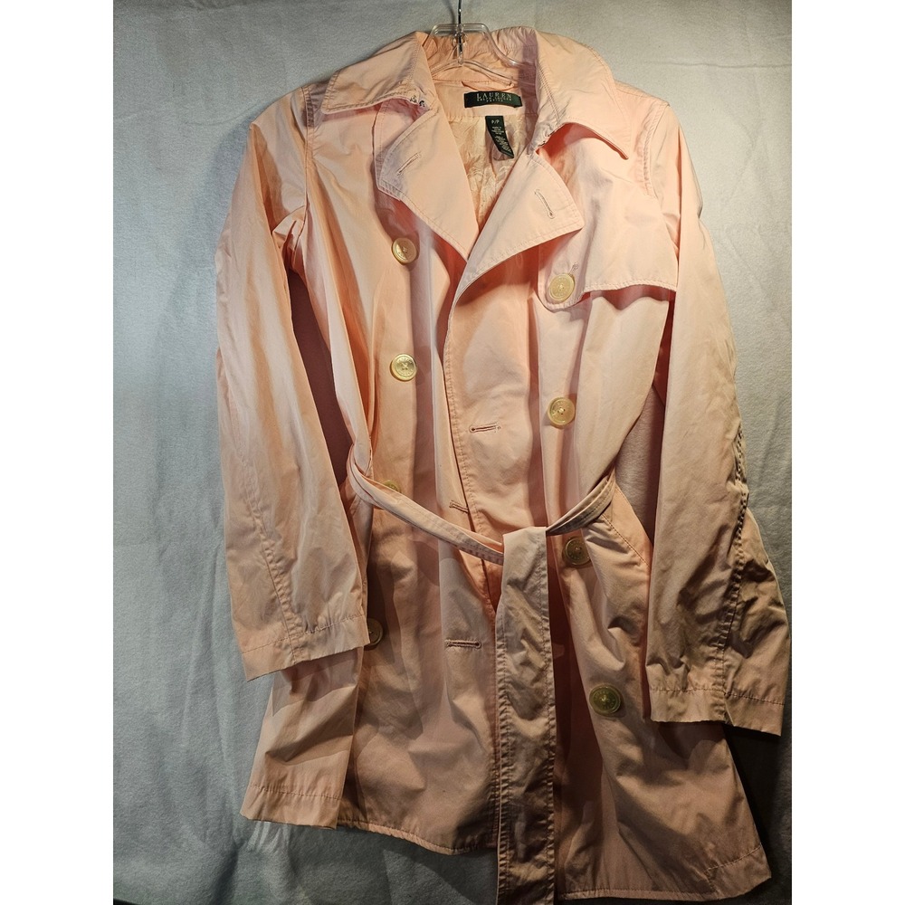 Lauren Ralph Lauren Petite Peach Pink Double Breasted Belted Trench Coat P/P
